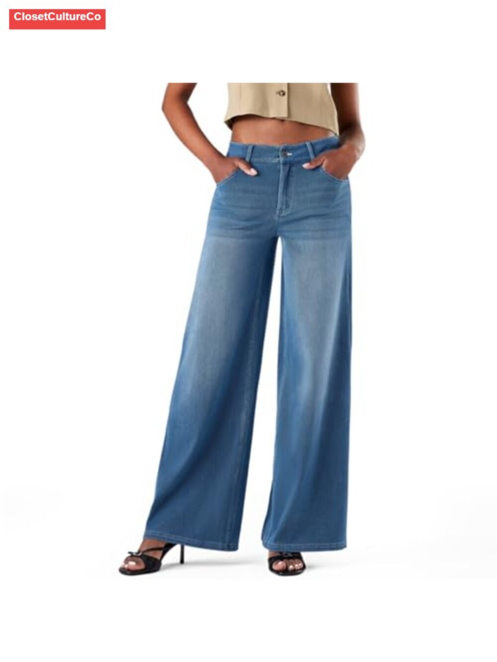 Wide Leg Jeans for Women Low Rise Stretch Knit Comfort